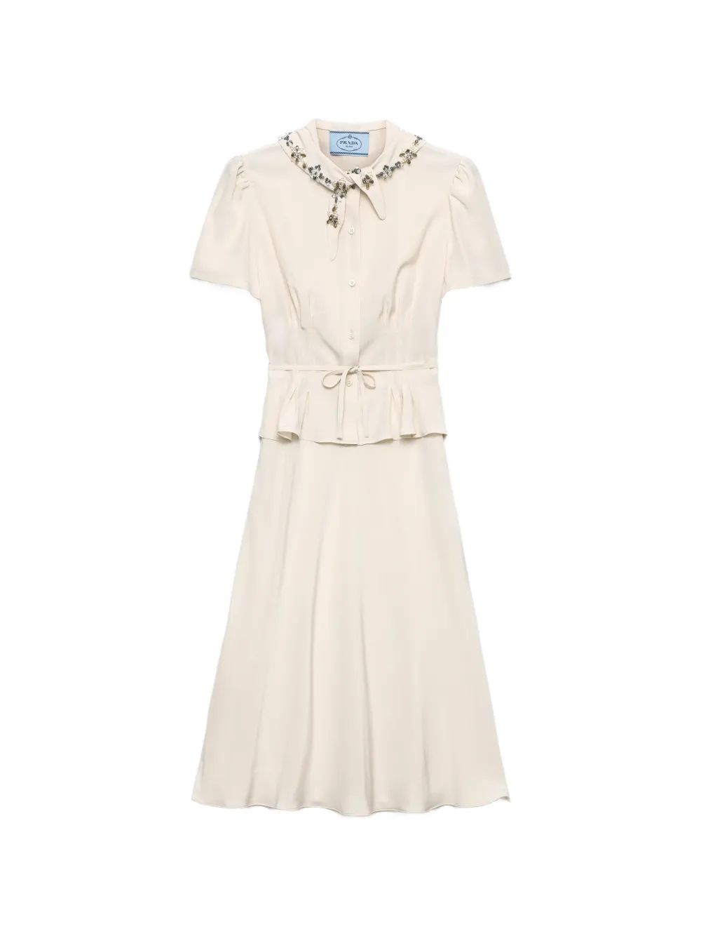 Prada Embroidered Marocain Dress In Neutrals