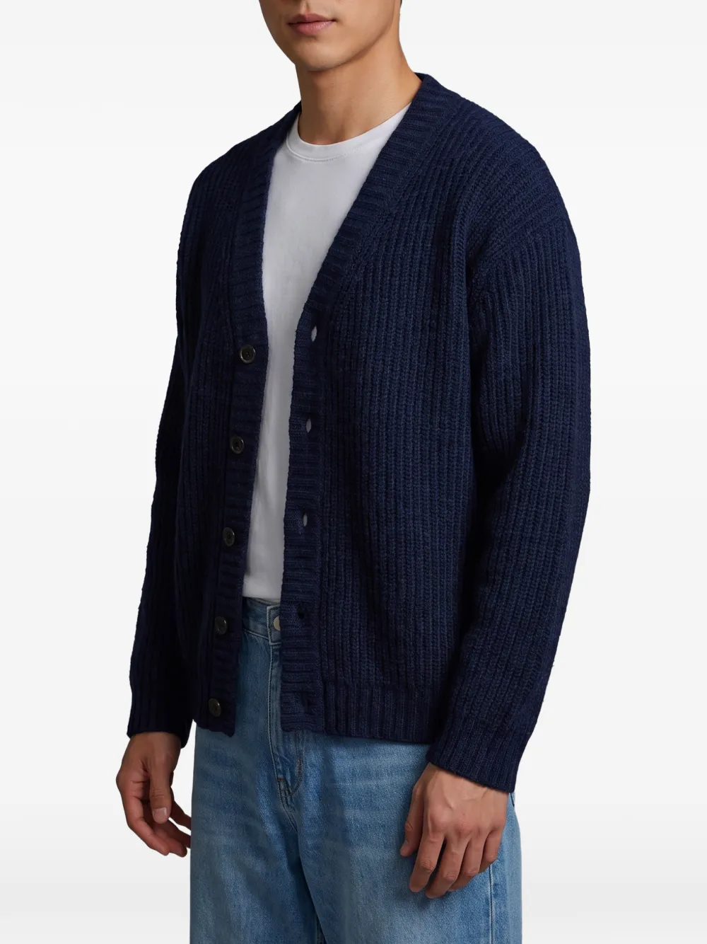 Roberto Collina popcorn-stitch V-neck cardigan Blauw