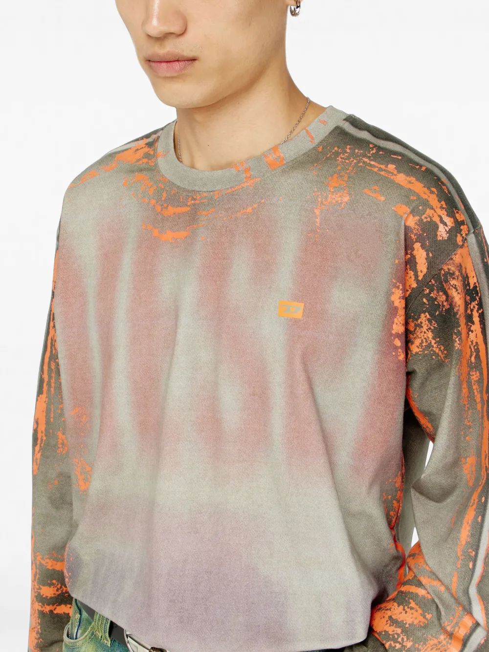 Diesel T-shirt van gebarsten jersey met lange mouwen Grijs