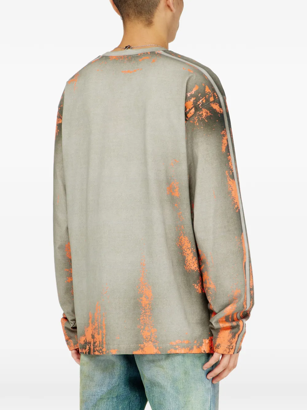 Diesel T-shirt van gebarsten jersey met lange mouwen Grijs