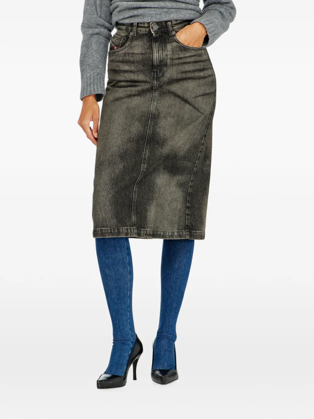 Diesel Denim kokerrok met vuil-effect Grijs