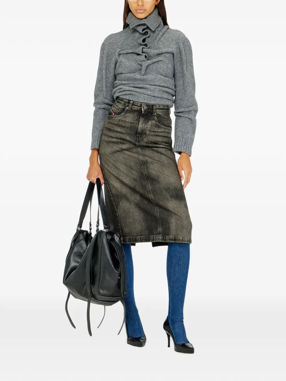 Diesel Denim kokerrok met vuil-effect Grijs
