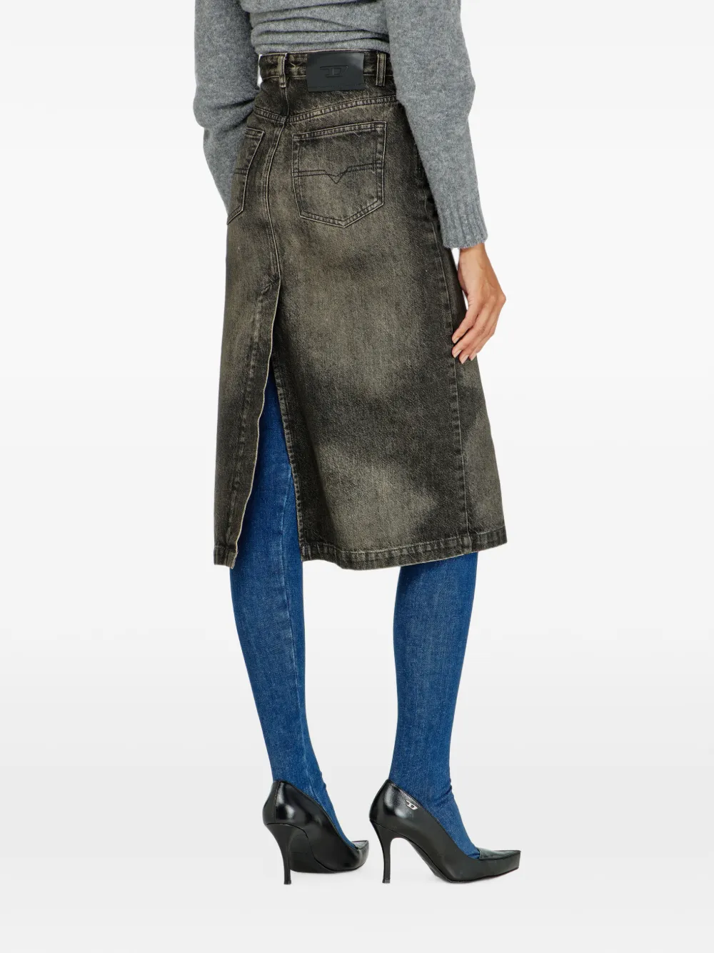 Diesel Denim kokerrok met vuil-effect Grijs