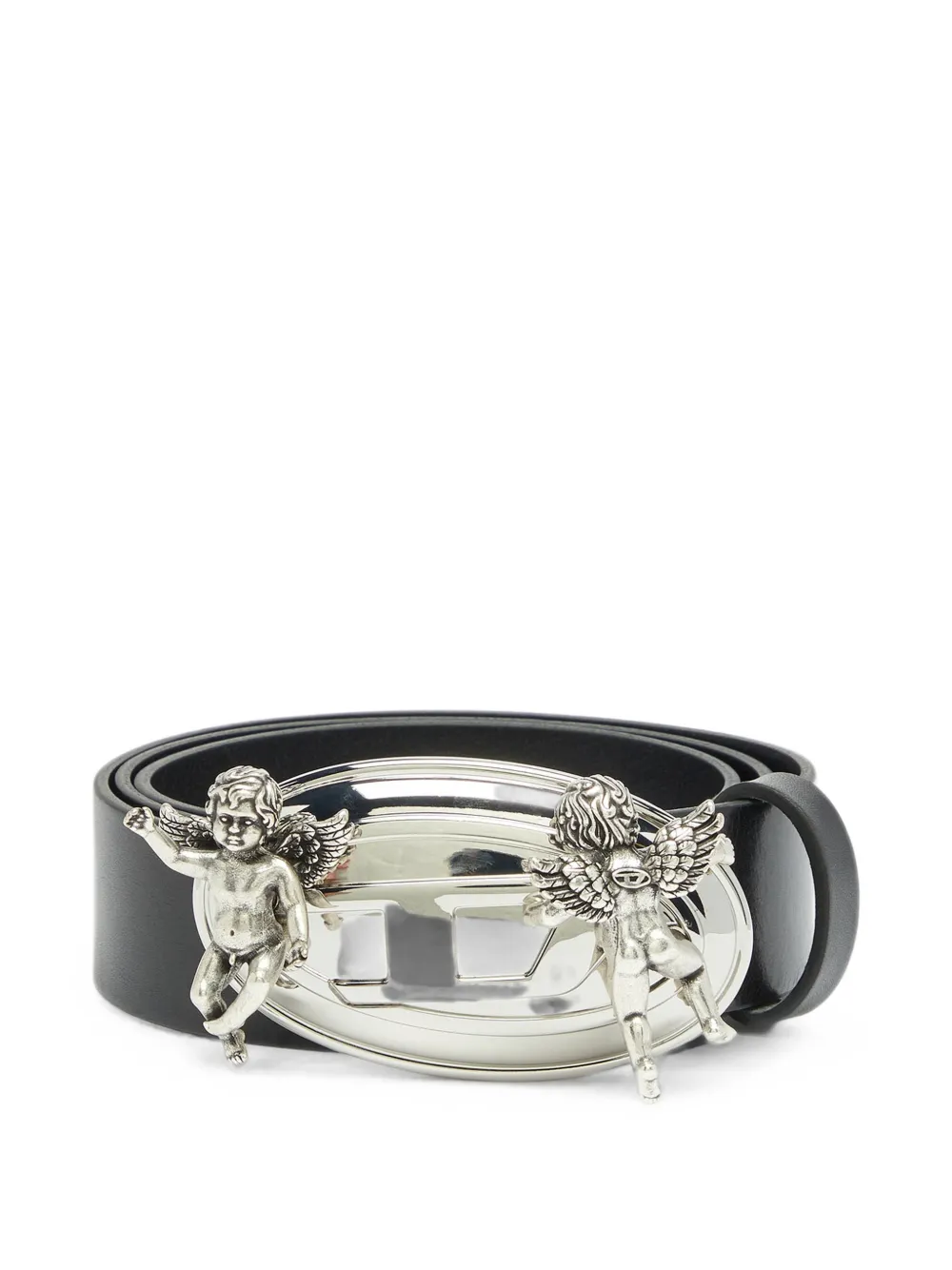 Diesel 3.5cm leather belt with cherub Oval D buckle - Nero