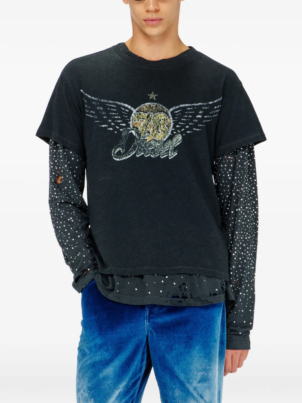 Diesel Katoen-hennep T-shirt met grafische concert-print Zwart