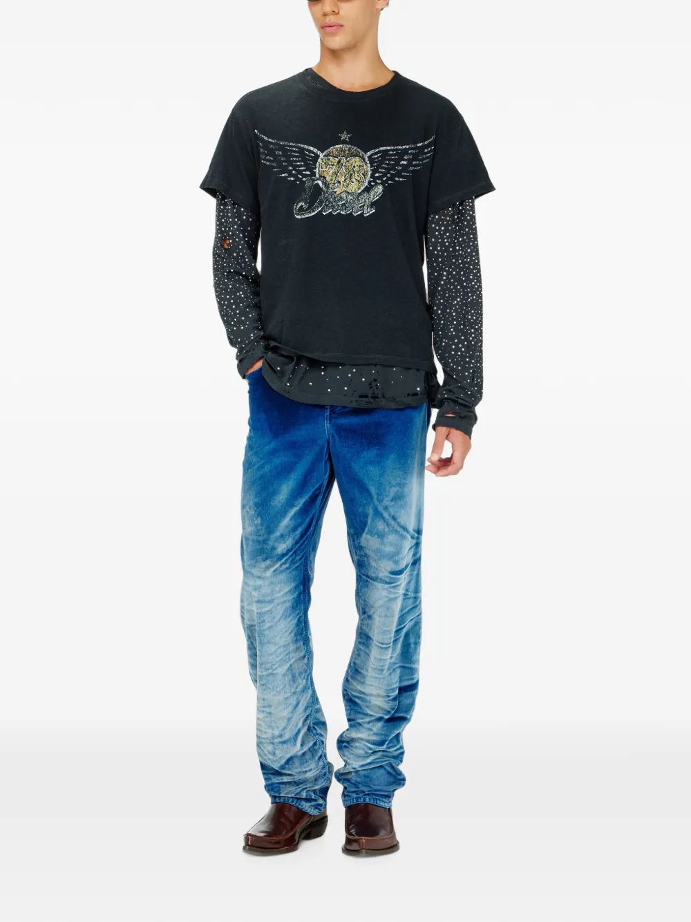Diesel Katoen-hennep T-shirt met grafische concert-print Zwart