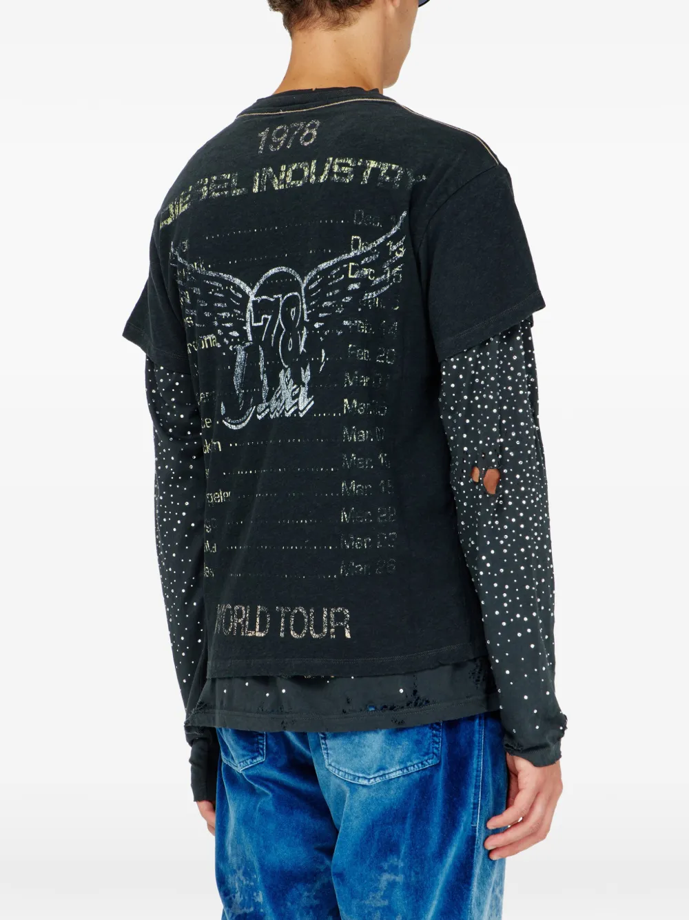 Diesel Katoen-hennep T-shirt met grafische concert-print Zwart