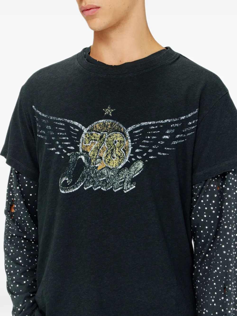 Diesel Katoen-hennep T-shirt met grafische concert-print Zwart