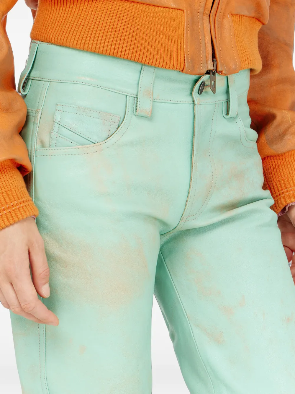 Diesel Broek van behandeld leer Groen