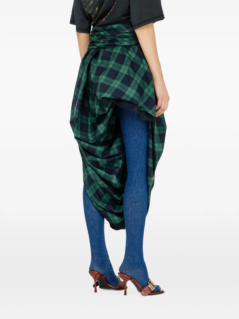 Diesel Gedrapeerde midi-rok met tartan-ruit en kanten afwerking Groen
