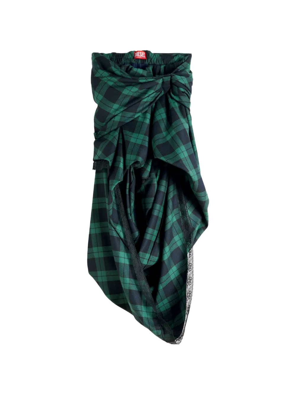 Diesel draped tartan midi skirt with lace-trim - Verde