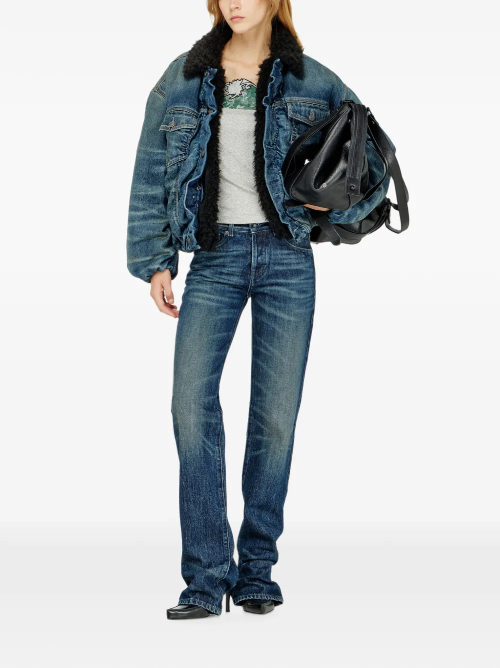 Diesel Geribbeld hemd met geborduurde bloemen Grijs