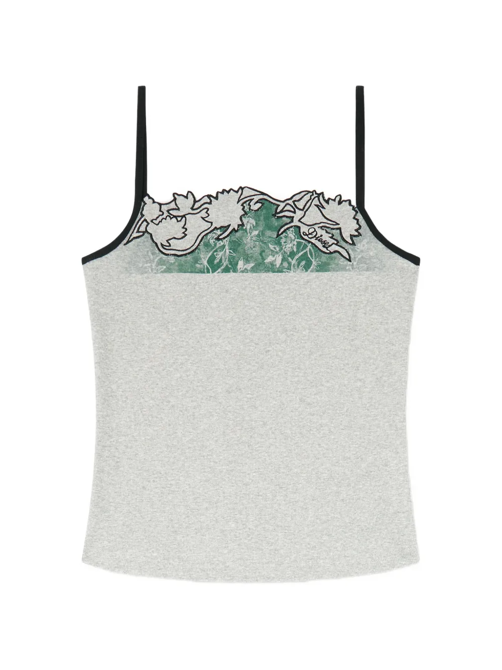 Diesel ribbed camisole with floral outline embroidery