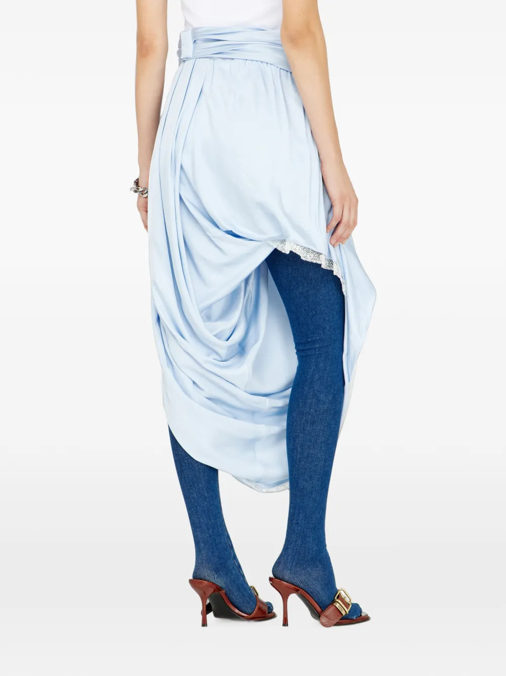 Diesel Gedrapeerde satijnen midi-rok met kanten afwerking Blauw