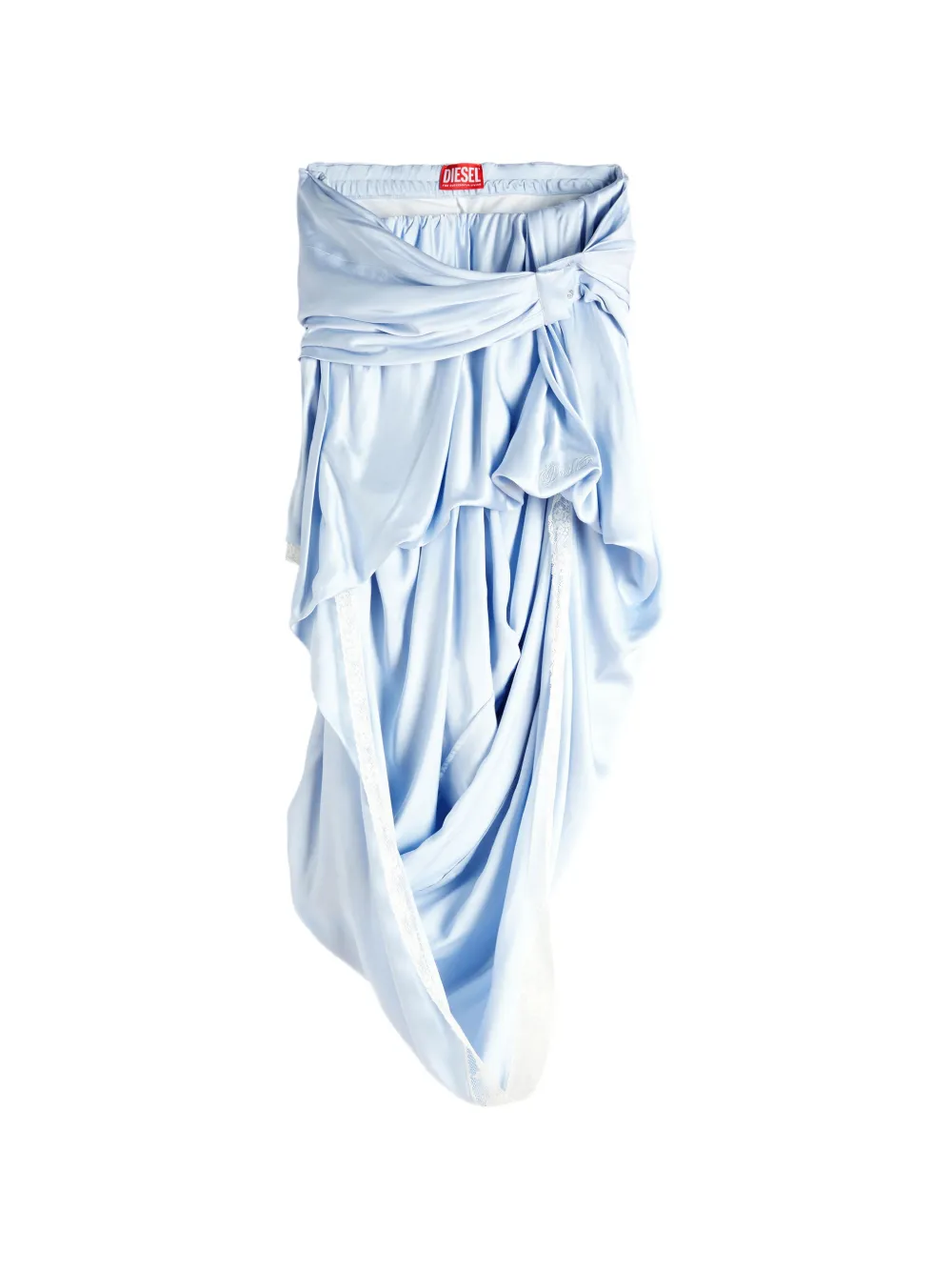 Diesel draped satin midi skirt with lace-trim - Blu