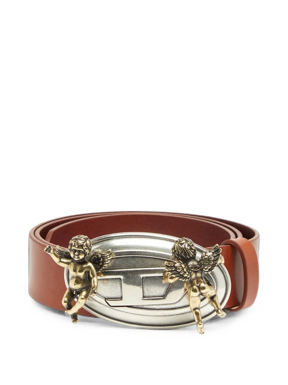 Diesel 3.5cm leather belt with cherub Oval D buckle - Marrone