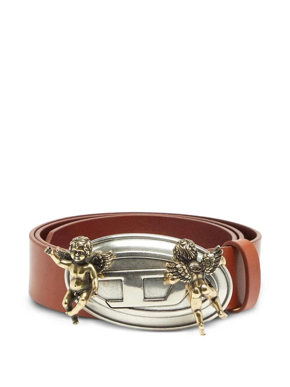 Diesel 3.5cm leather belt with cherub Oval D buckle - Marrone