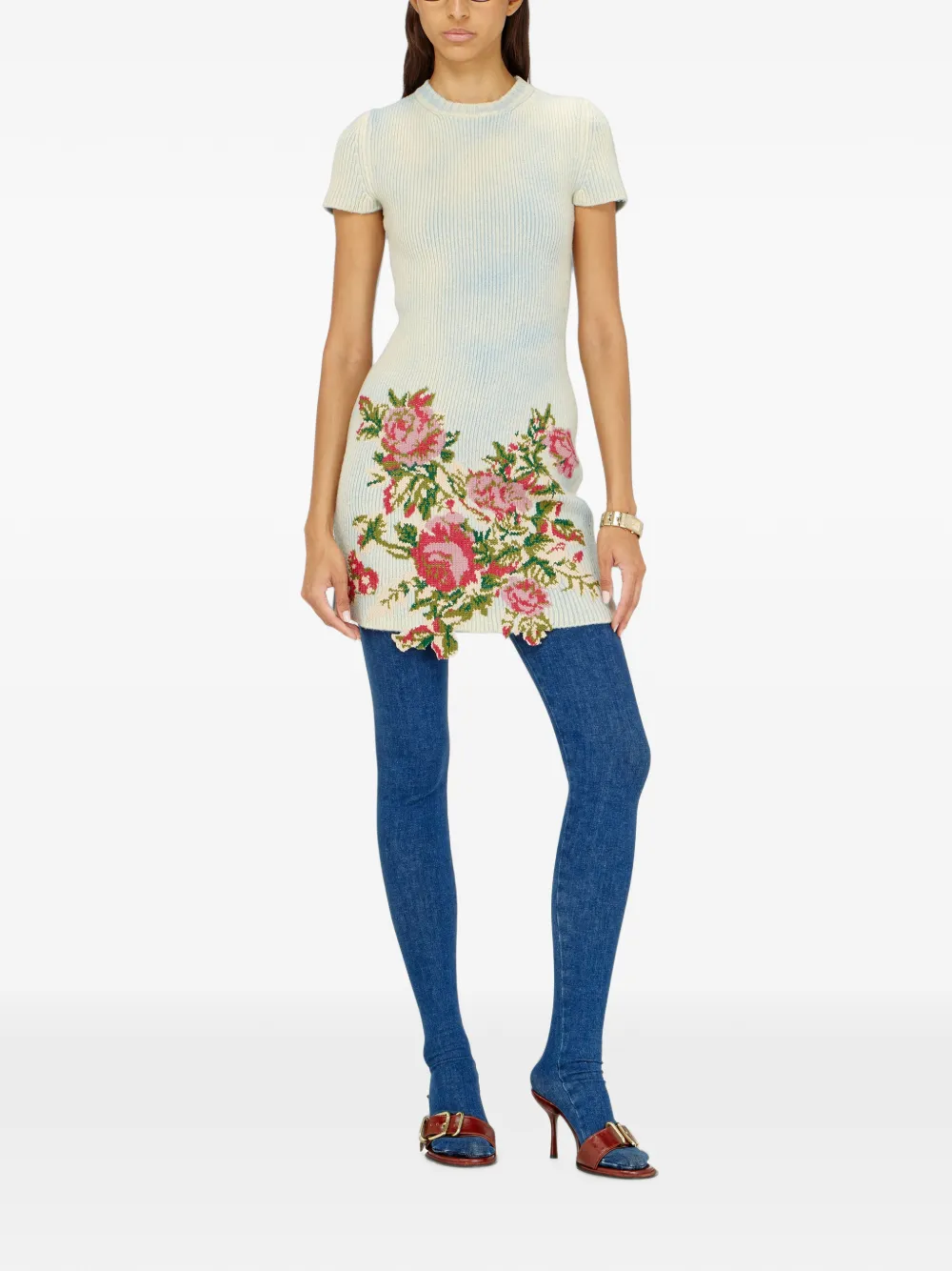 Diesel Gebreide jurk van wolblend met bloemen Beige