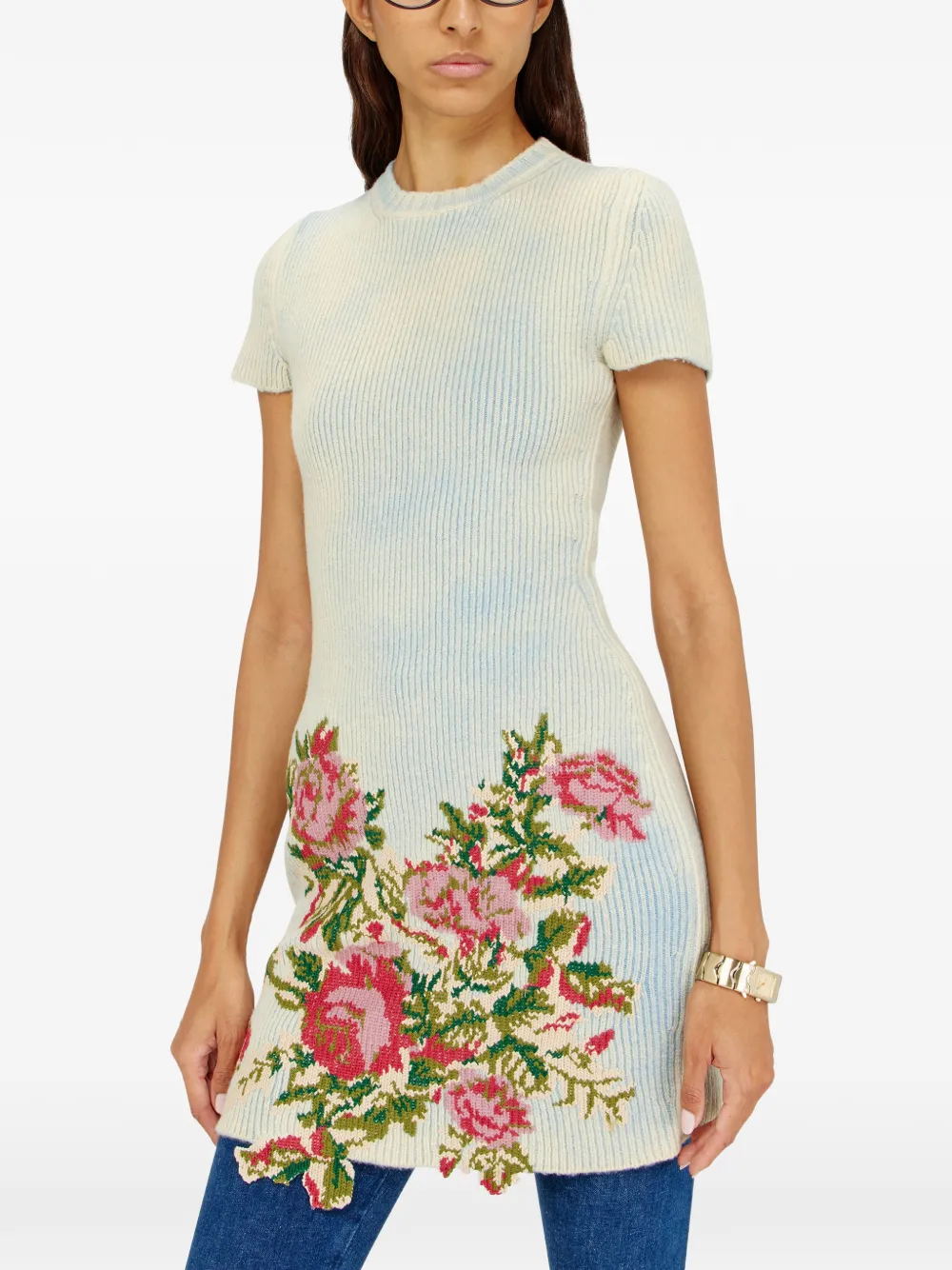 Diesel Gebreide jurk van wolblend met bloemen Beige