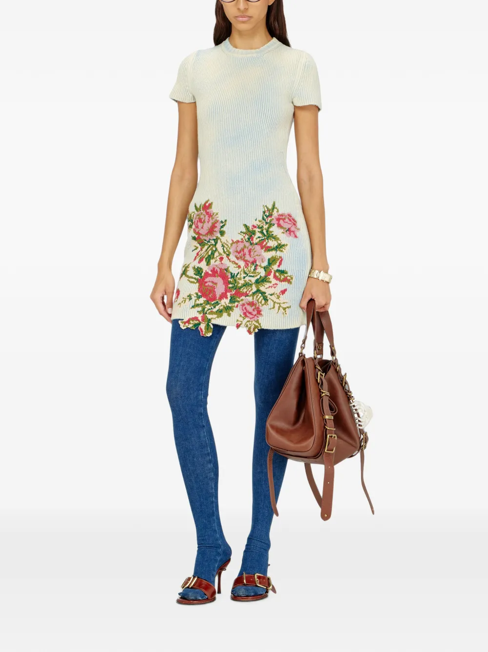Diesel Gebreide jurk van wolblend met bloemen Beige