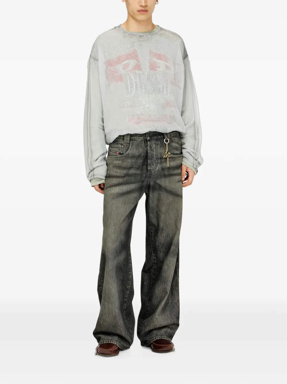 Diesel Doorzichtige chiffon top met grafische concert-print Grijs