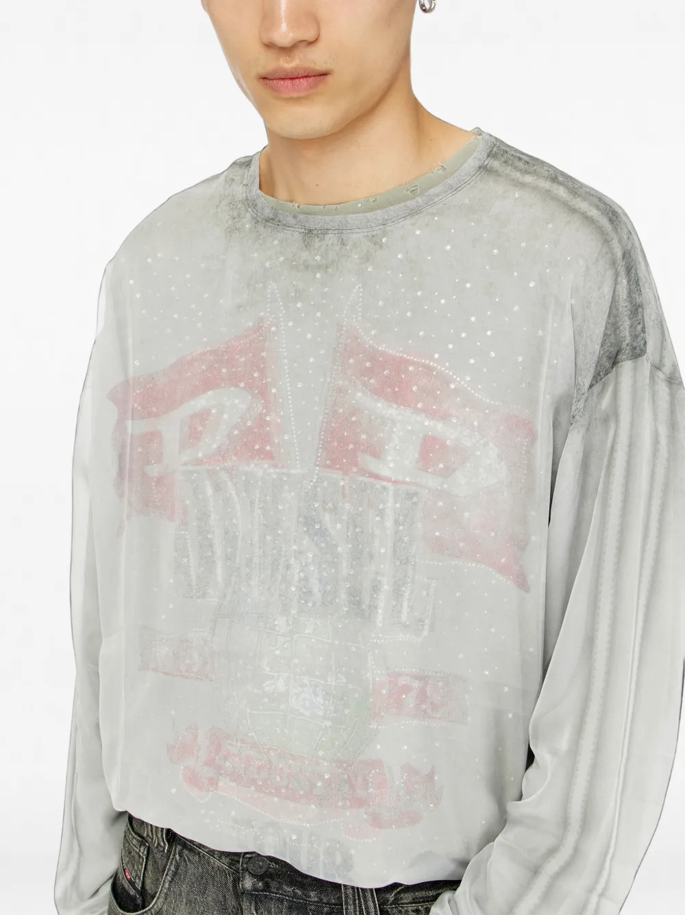 Diesel Doorzichtige chiffon top met grafische concert-print Grijs