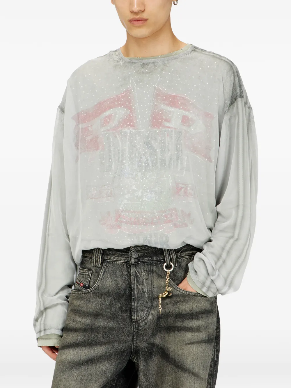 Diesel Doorzichtige chiffon top met grafische concert-print Grijs