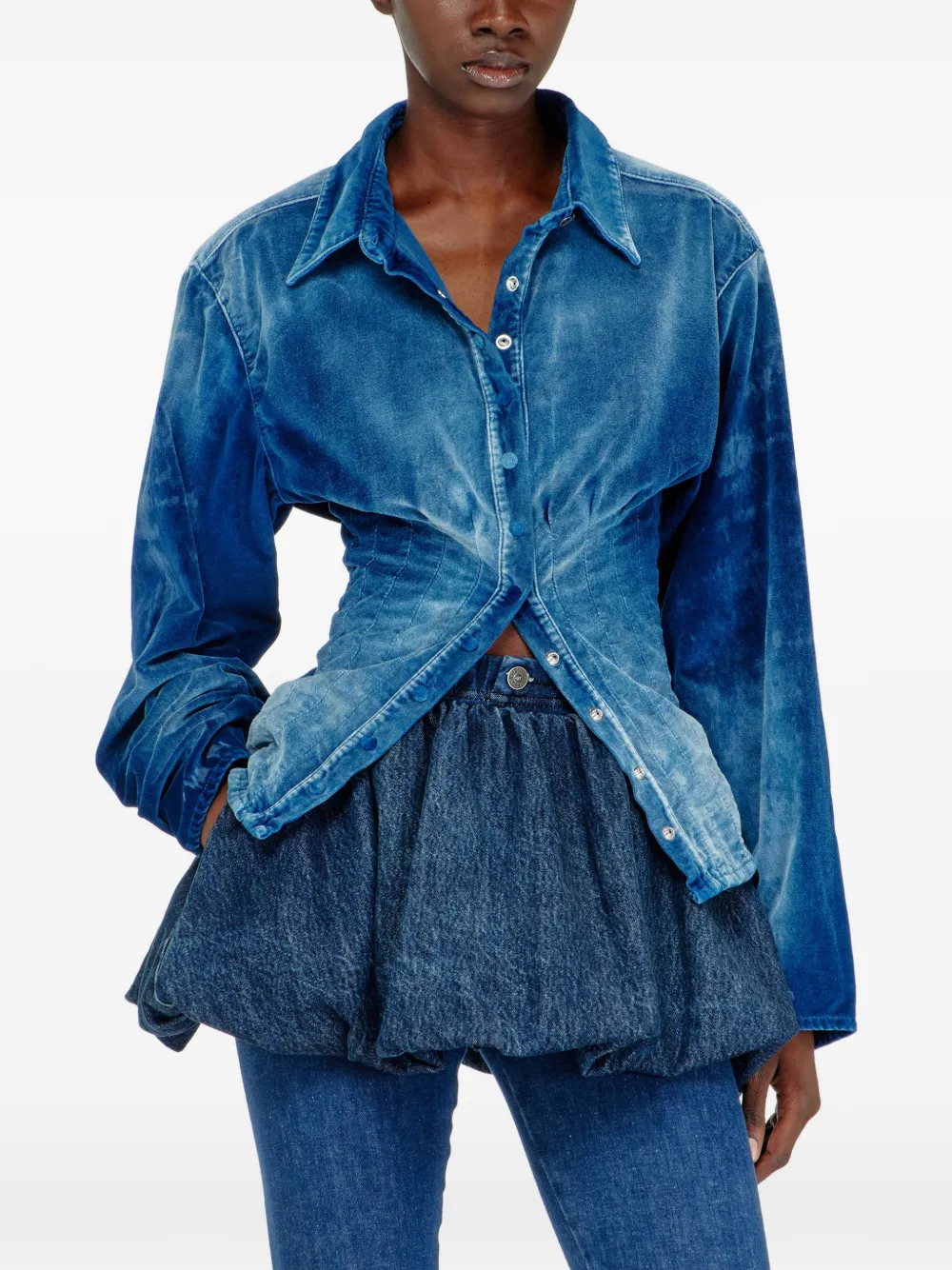 Diesel shirt in velvet denim Blauw