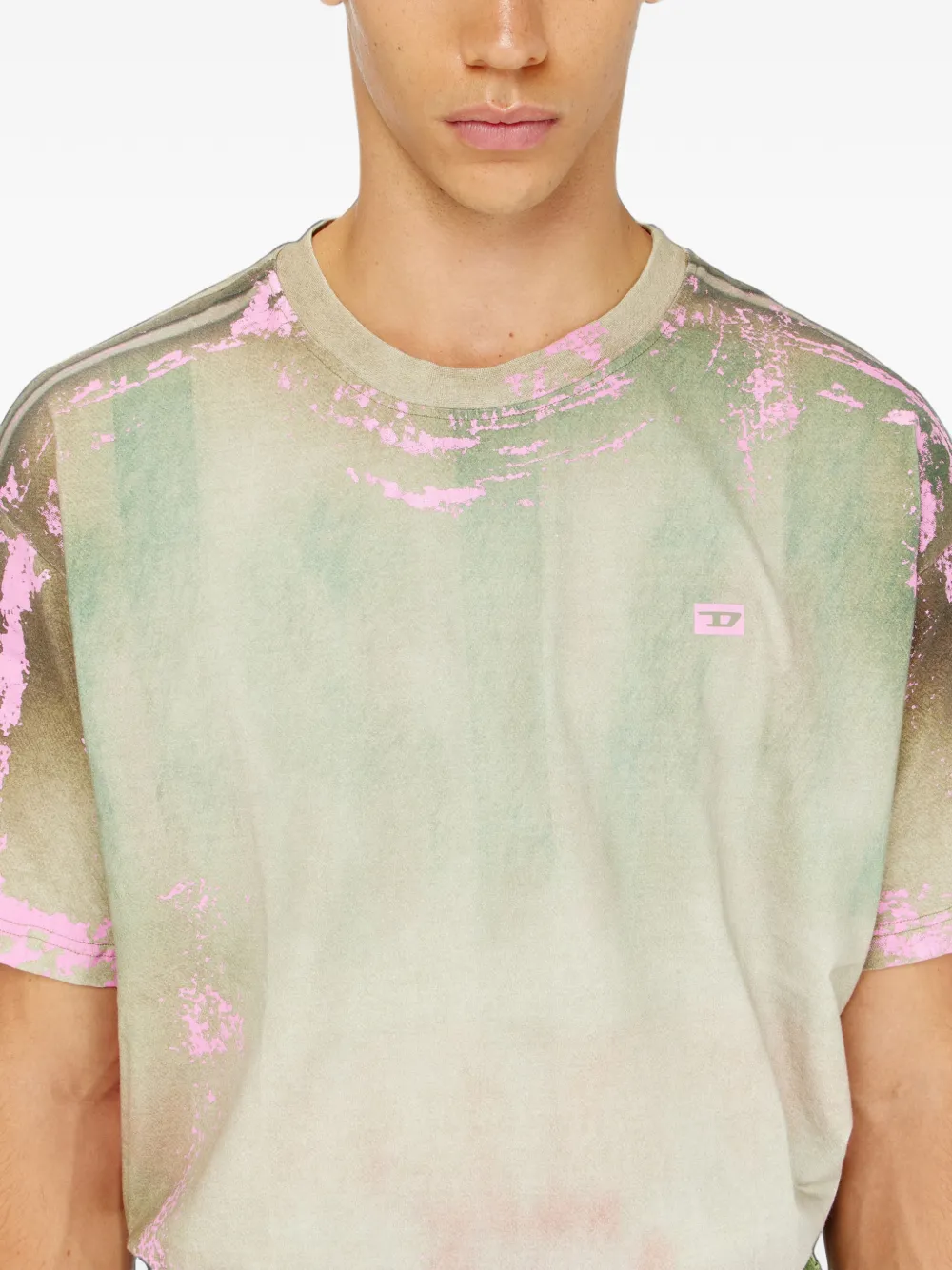 Diesel T-shirt van jersey met gebarsten leren effect Beige