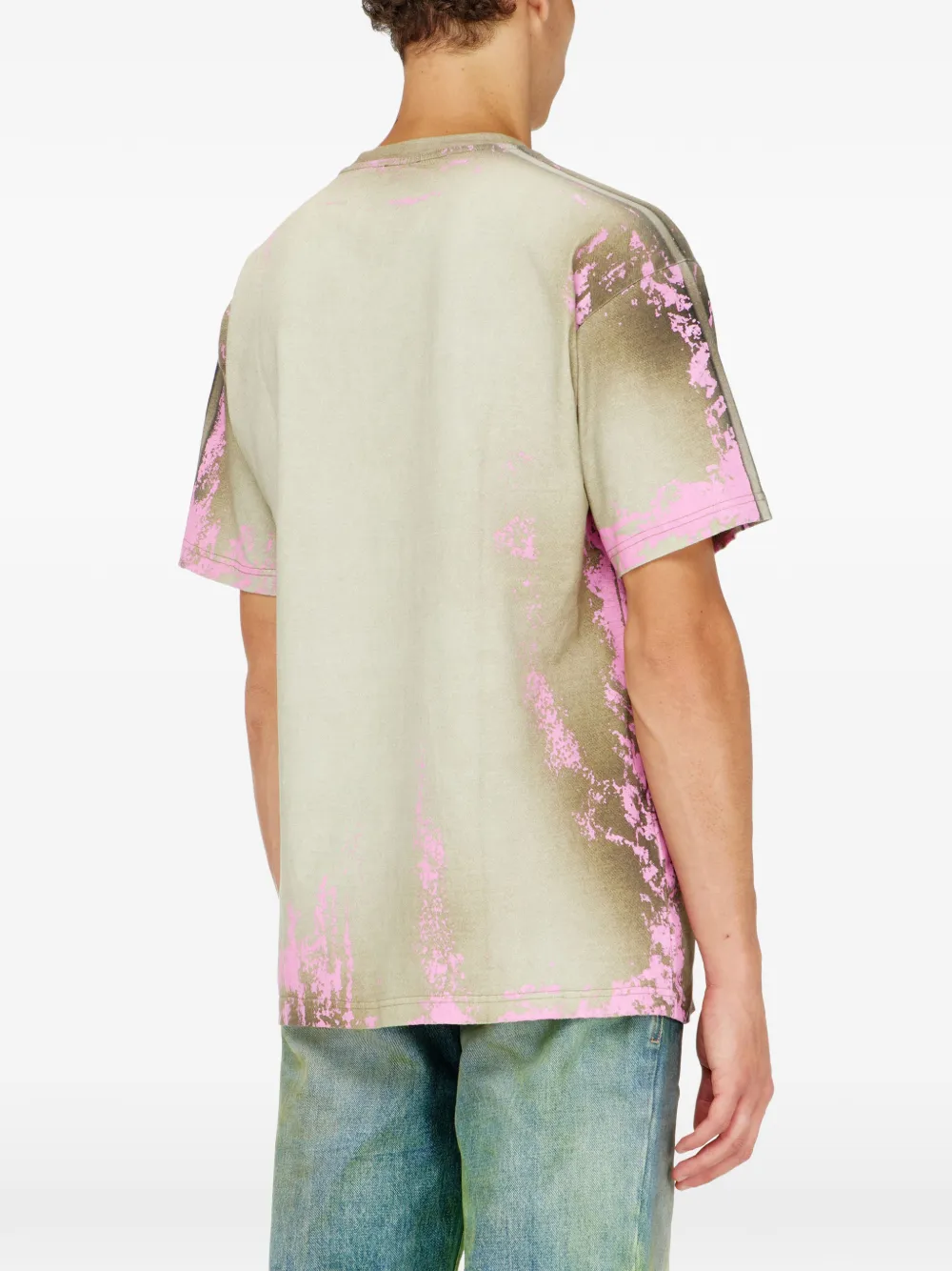 Diesel T-shirt van jersey met gebarsten leren effect Beige