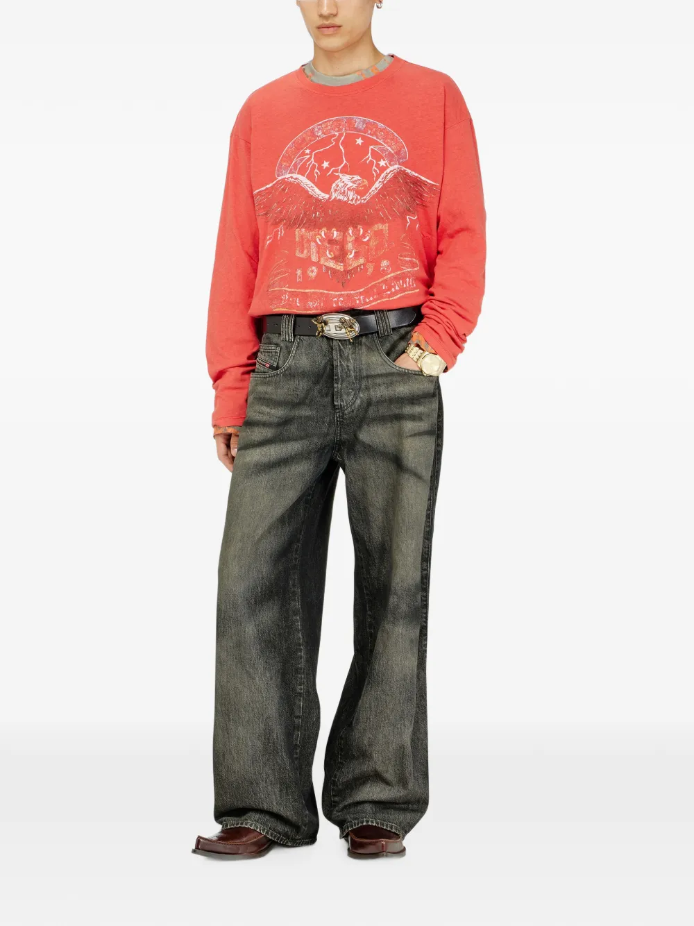 Diesel T-shirt met lange mouwen en concert-print Rood