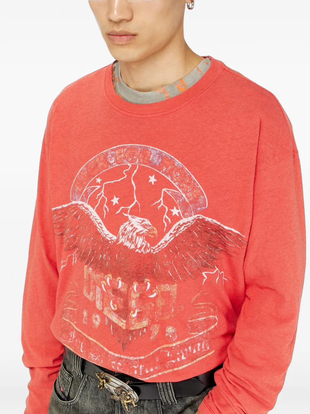 Diesel T-shirt met lange mouwen en concert-print Rood