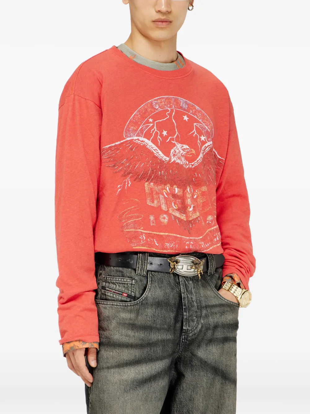 Diesel T-shirt met lange mouwen en concert-print Rood