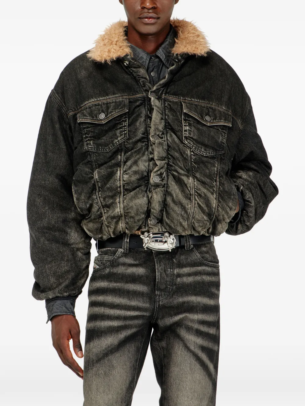 Diesel ruched denim jacket Zwart