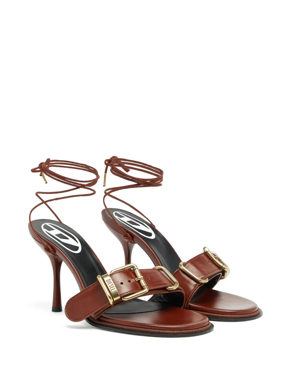 Diesel D-Cocco leren sandalen met enkelbandje Bruin