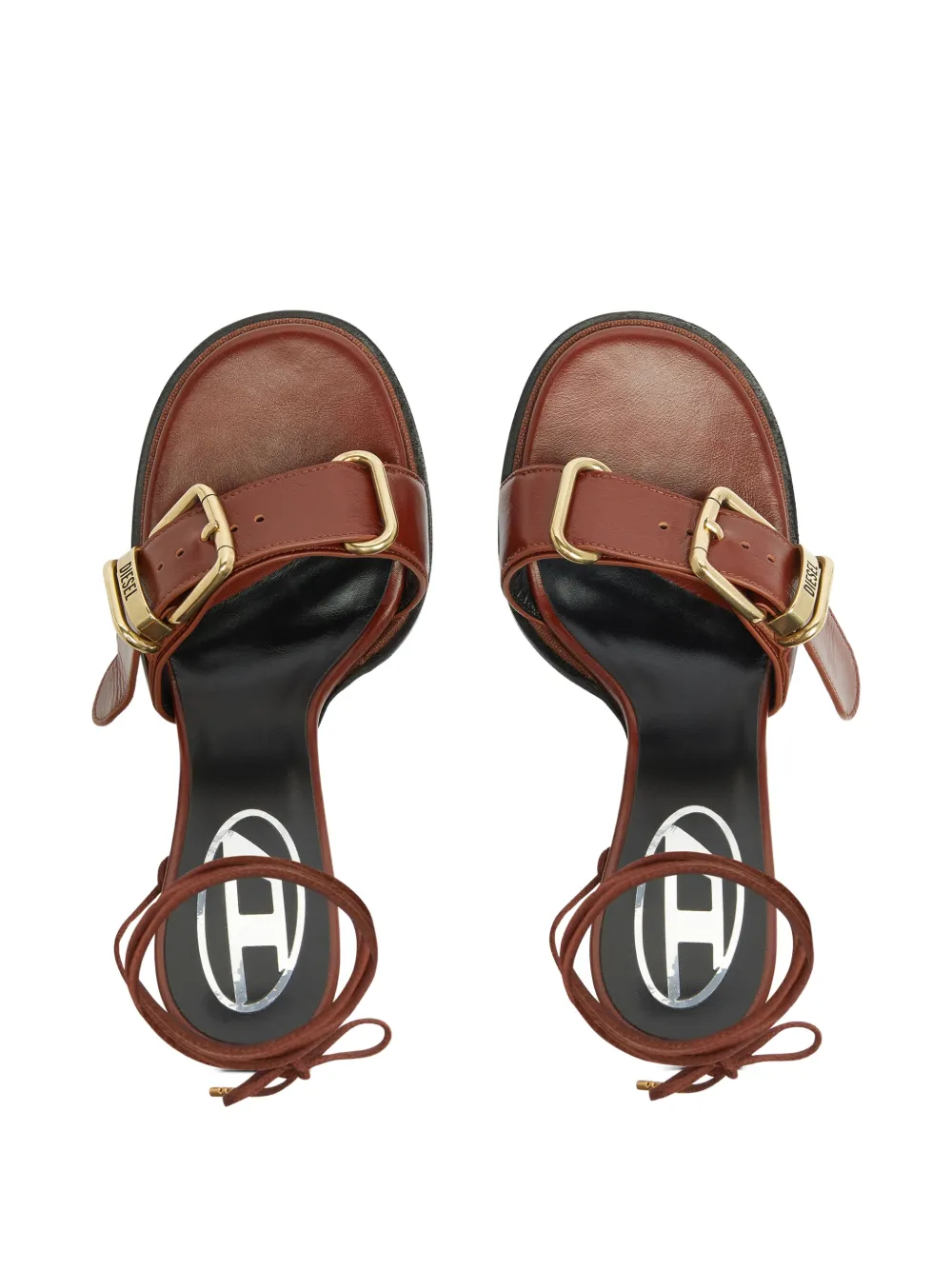 Diesel D-Cocco leren sandalen met enkelbandje Bruin