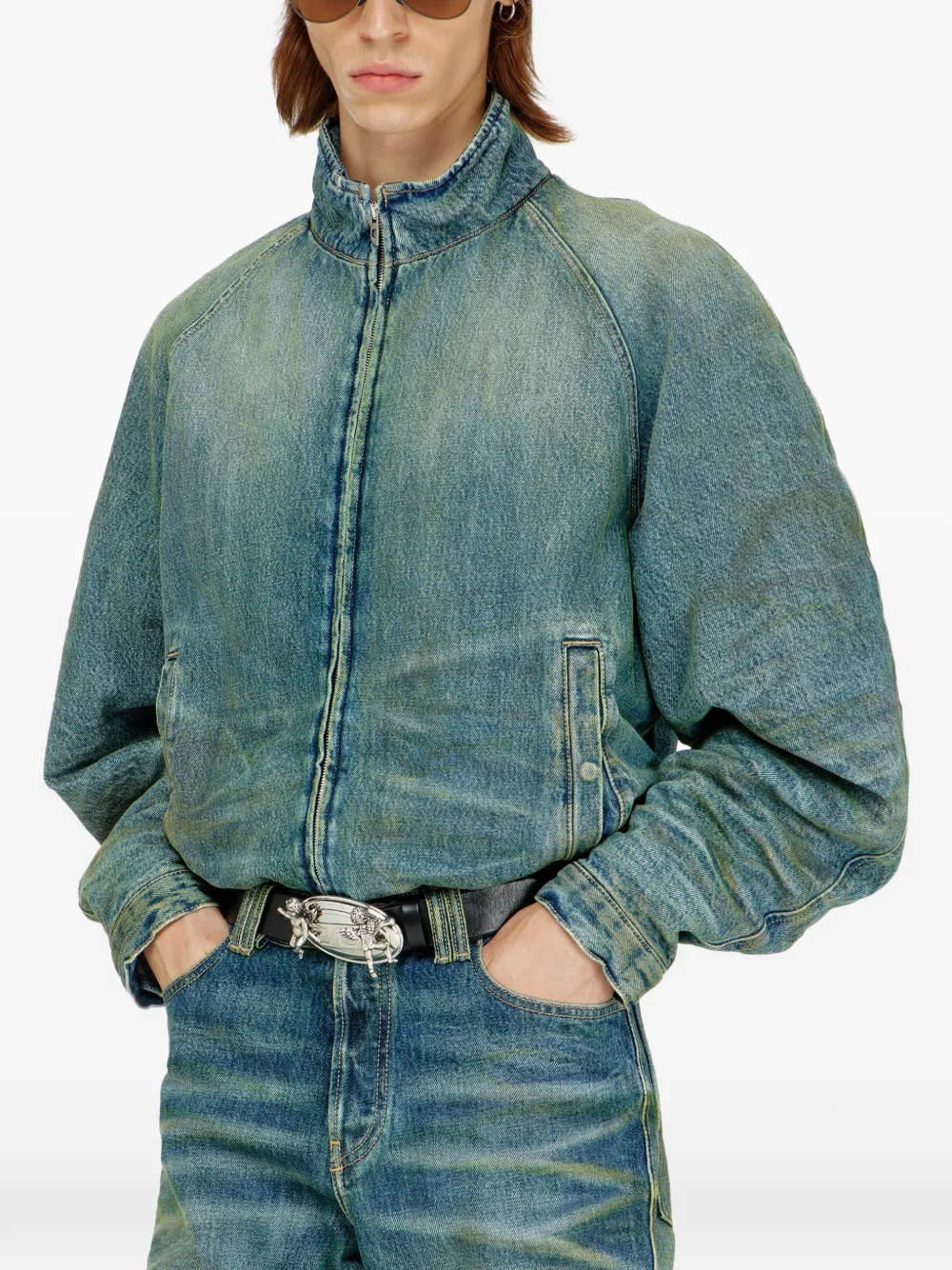 Diesel Gewatteerd denim jack met kreuken en vuil effect Blauw