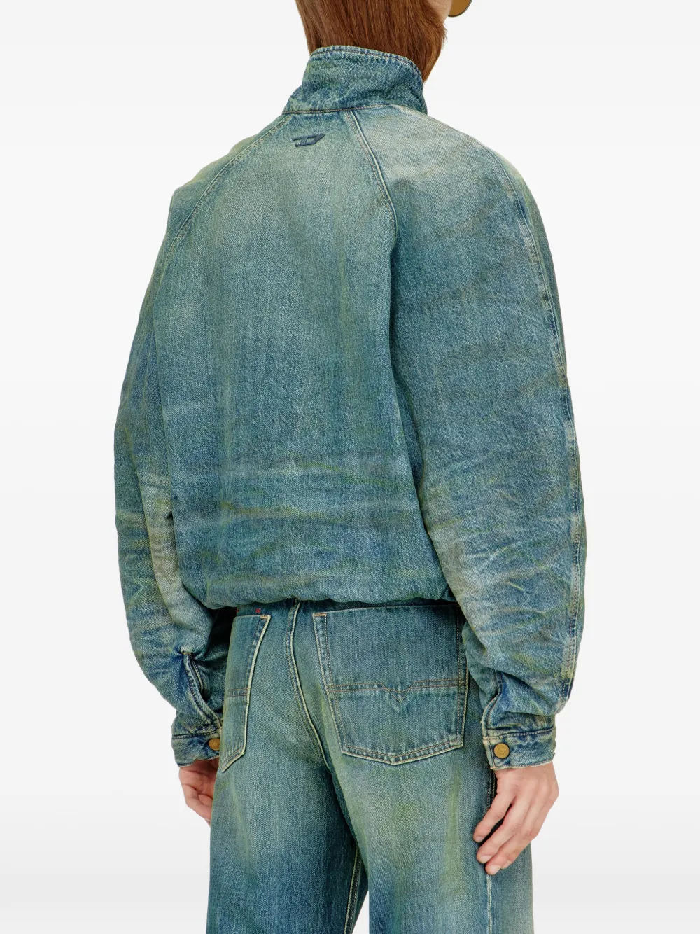 Diesel Gewatteerd denim jack met kreuken en vuil effect Blauw