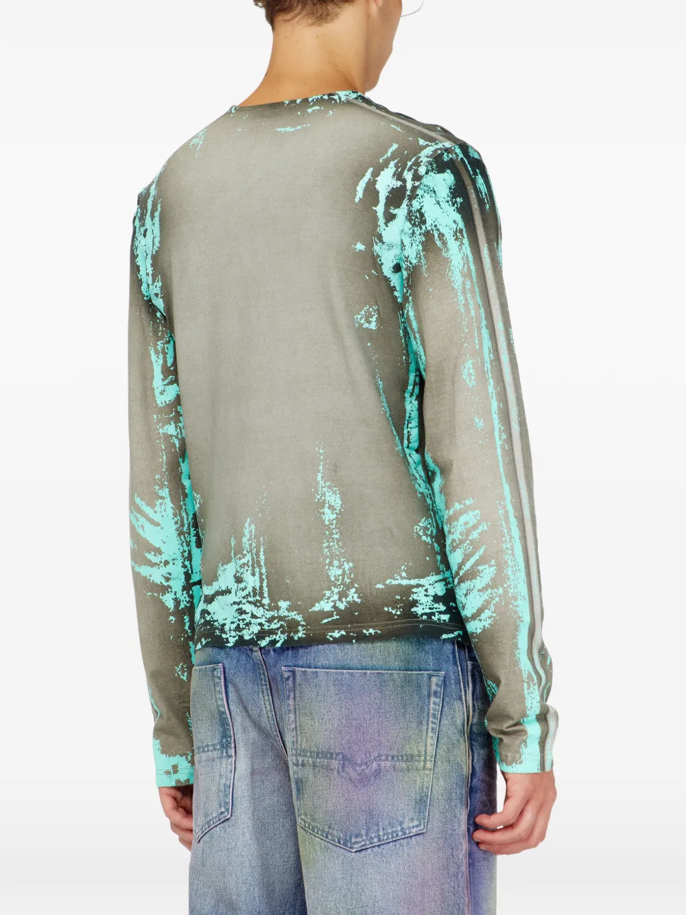 Diesel Grandad T-shirt van jersey met gebarsten leren effect Grijs