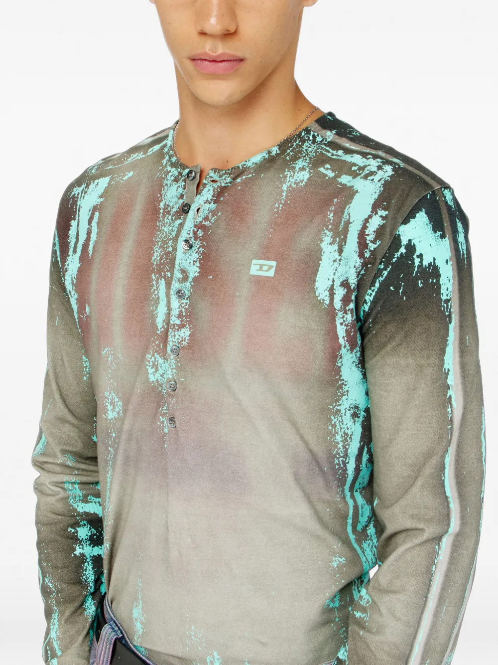 Diesel Grandad T-shirt van jersey met gebarsten leren effect Grijs