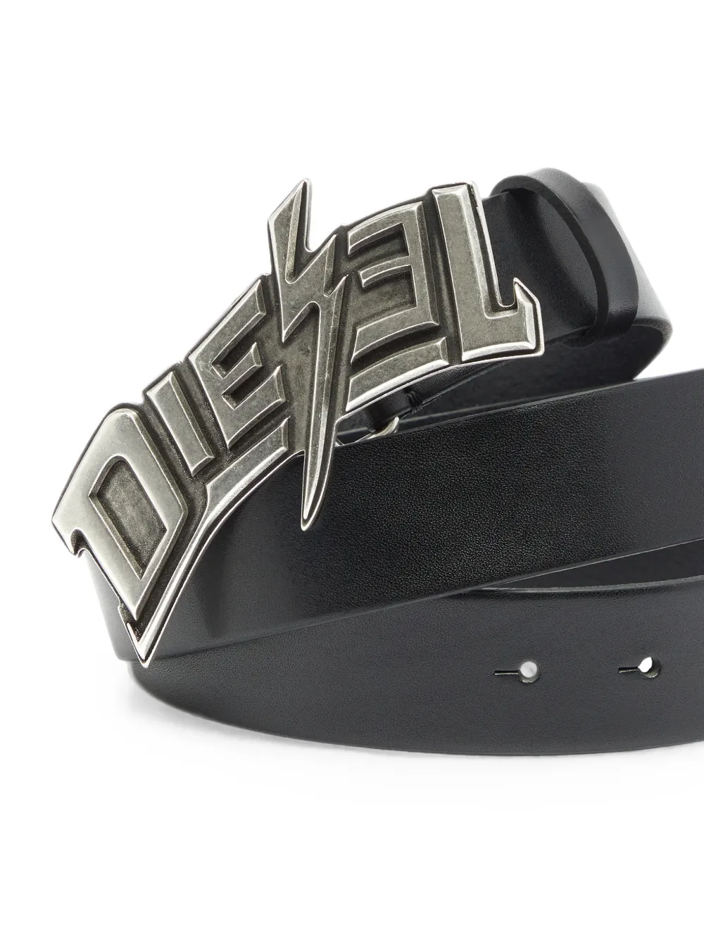 Diesel 4 cm leren riem met bliksemflits gesp Zwart