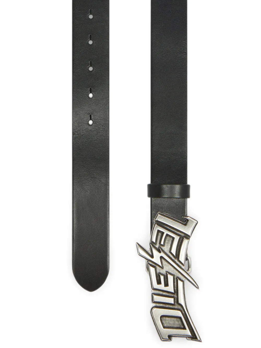 Diesel 4 cm leren riem met bliksemflits gesp Zwart
