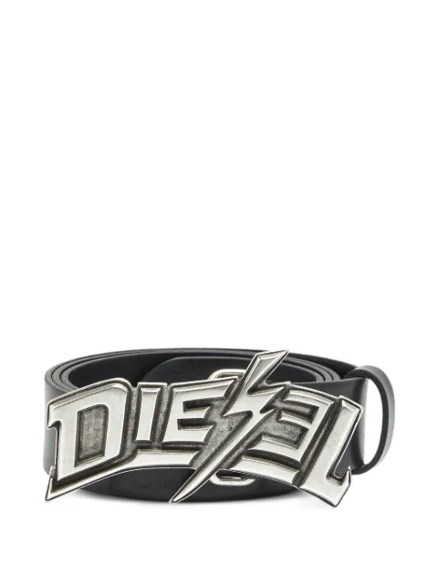 Diesel 4cm leather belt with lightning bolt buckle