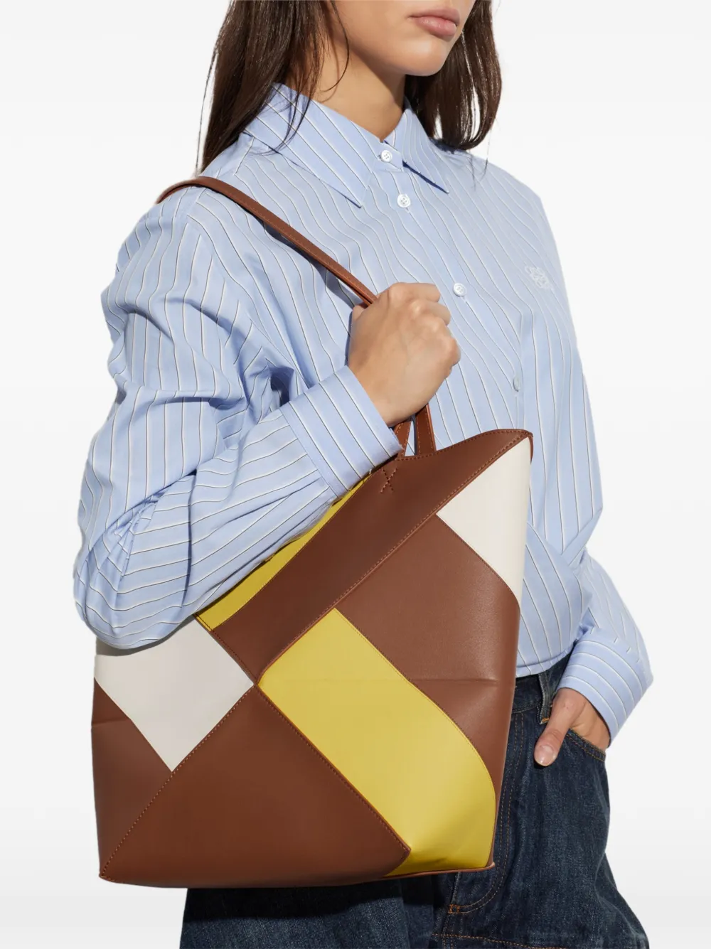LOEWE Medium Puzzle Fold shopper van klassiek kalfsleer Bruin