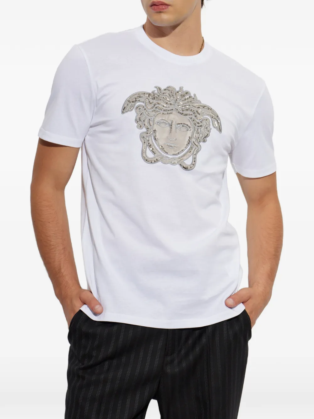 Versace T-shirt verfraaid met kristallen Wit