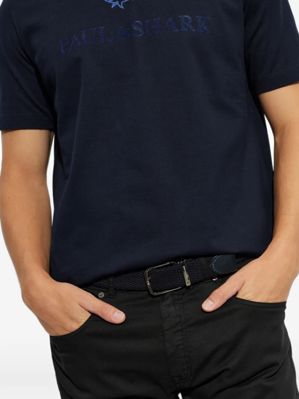 Paul & Shark Geweven riem met gegraveerd logo Blauw