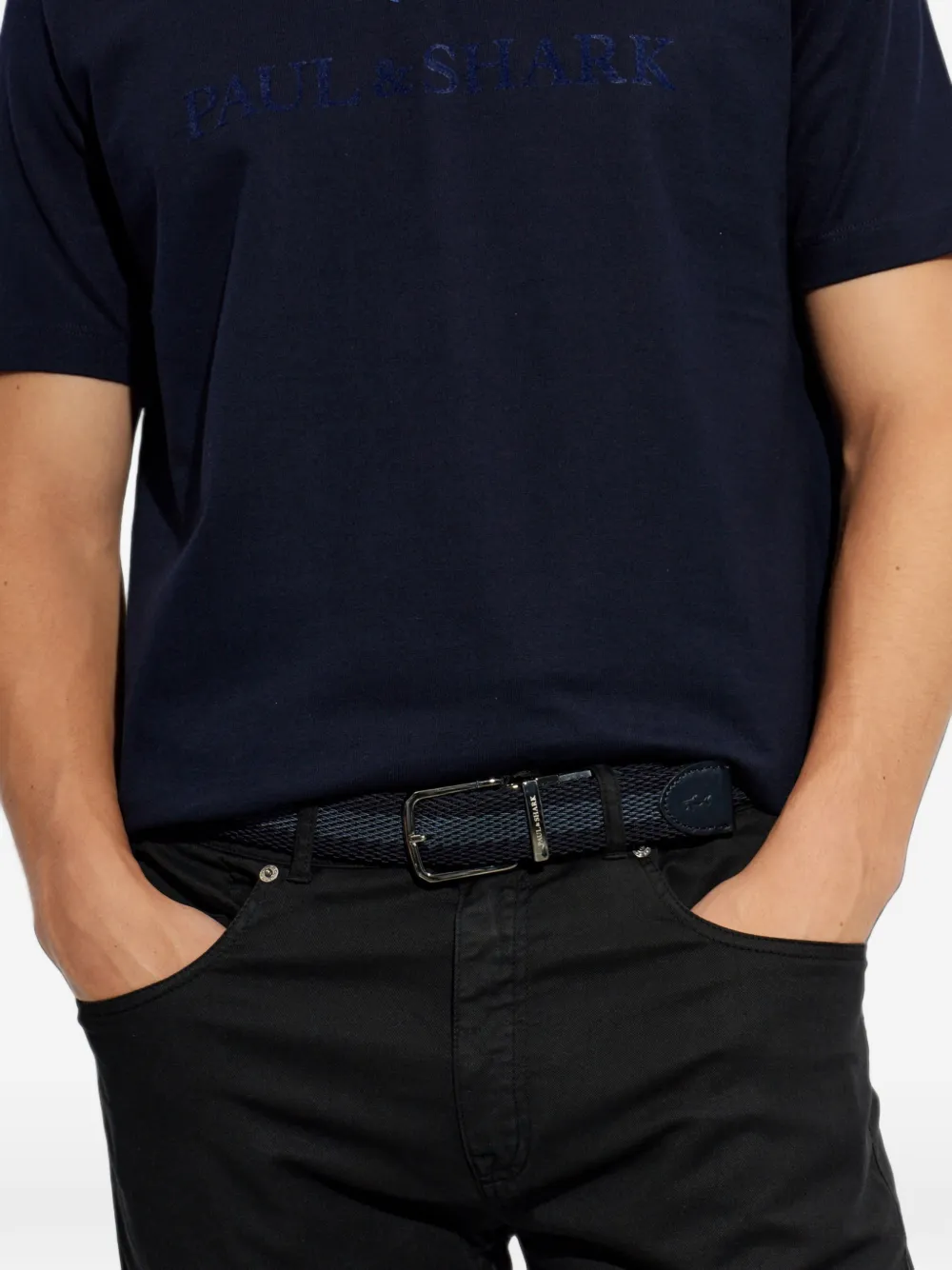 Paul & Shark Geweven riem met gegraveerd logo Blauw
