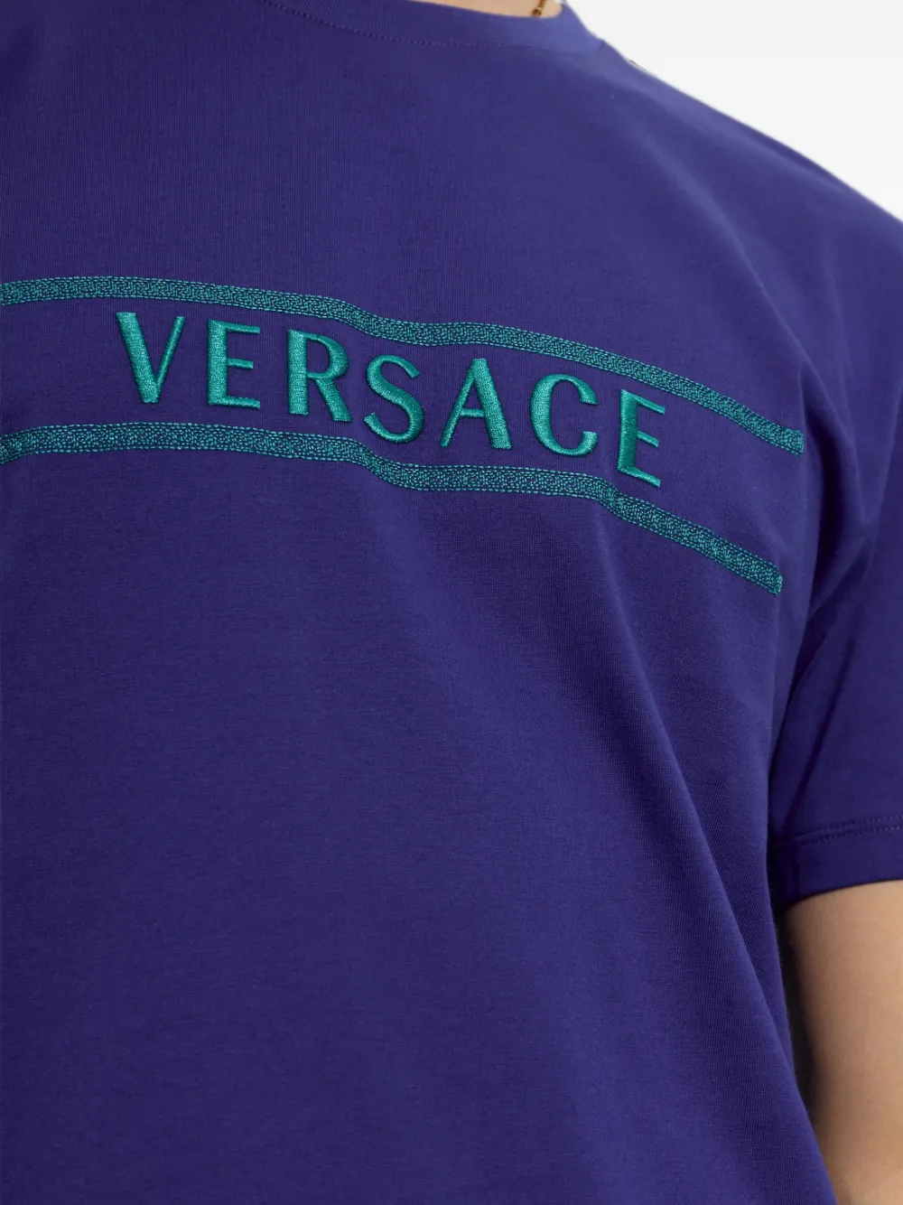Versace T-shirt met geborduurd logo Blauw