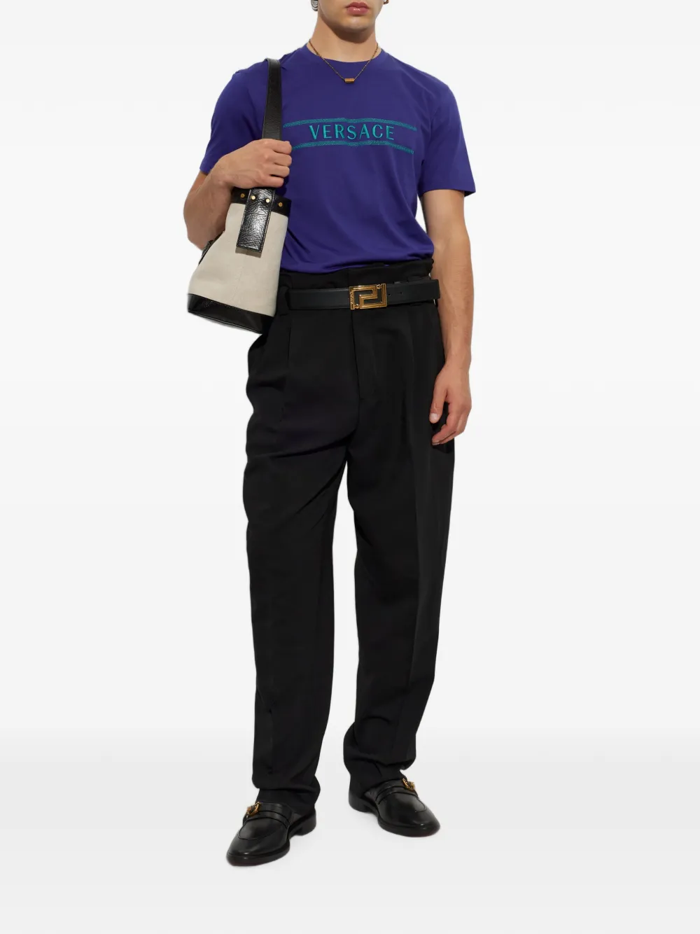 Versace T-shirt met geborduurd logo Blauw