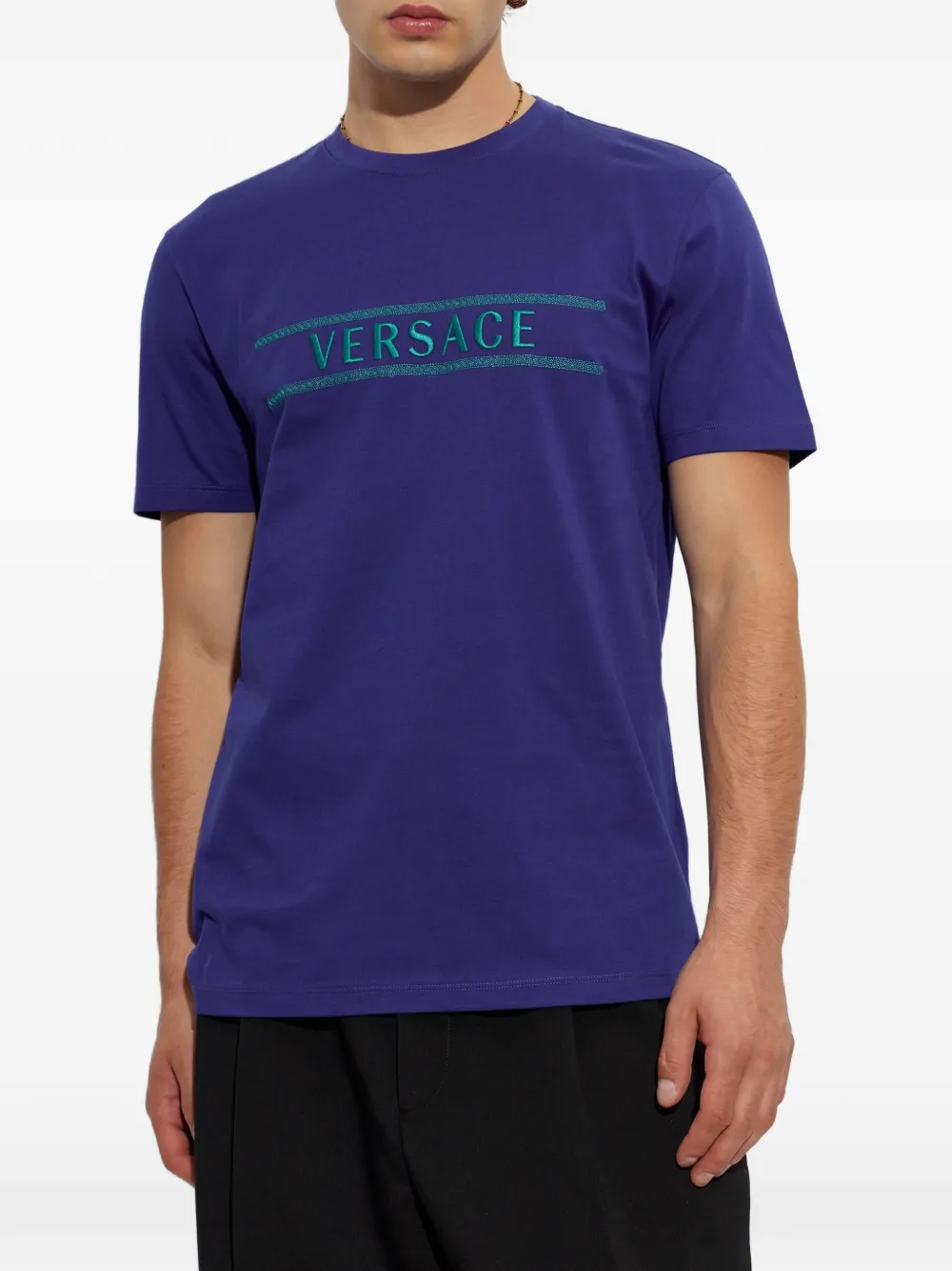 Versace T-shirt met geborduurd logo Blauw